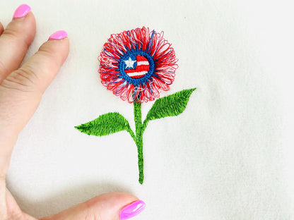 Small Patriotic Fringed Fluffy Sunflower Flower Stem Floral Fringe