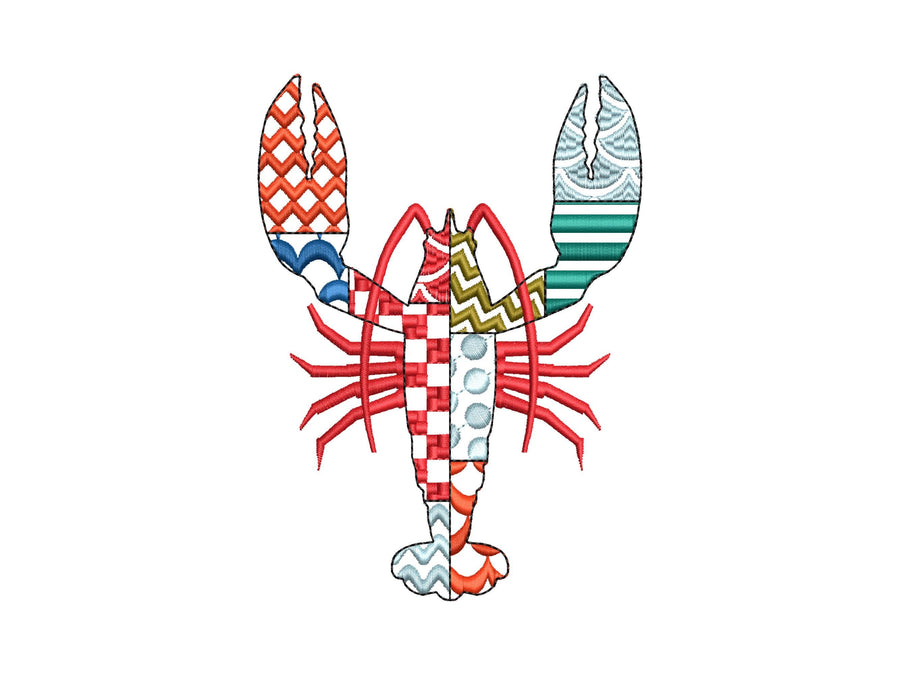 Patchwork Lobster Crawfish patterned sea ocean fish outline boy machine