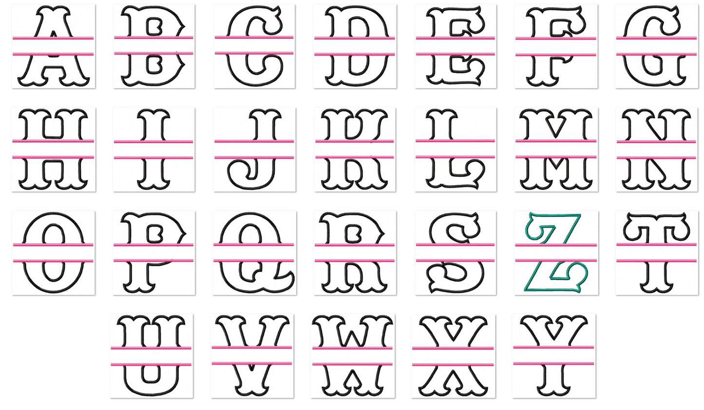 Split Font machine embroidery applique Designs, Monogram Set mini font