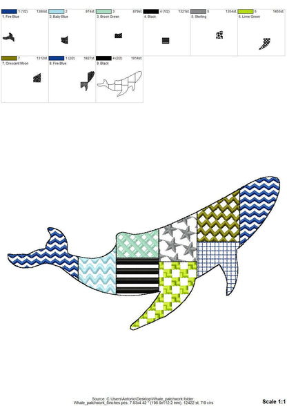 Patchwork Whale Sea Life ocean marine animal silhouette patterned