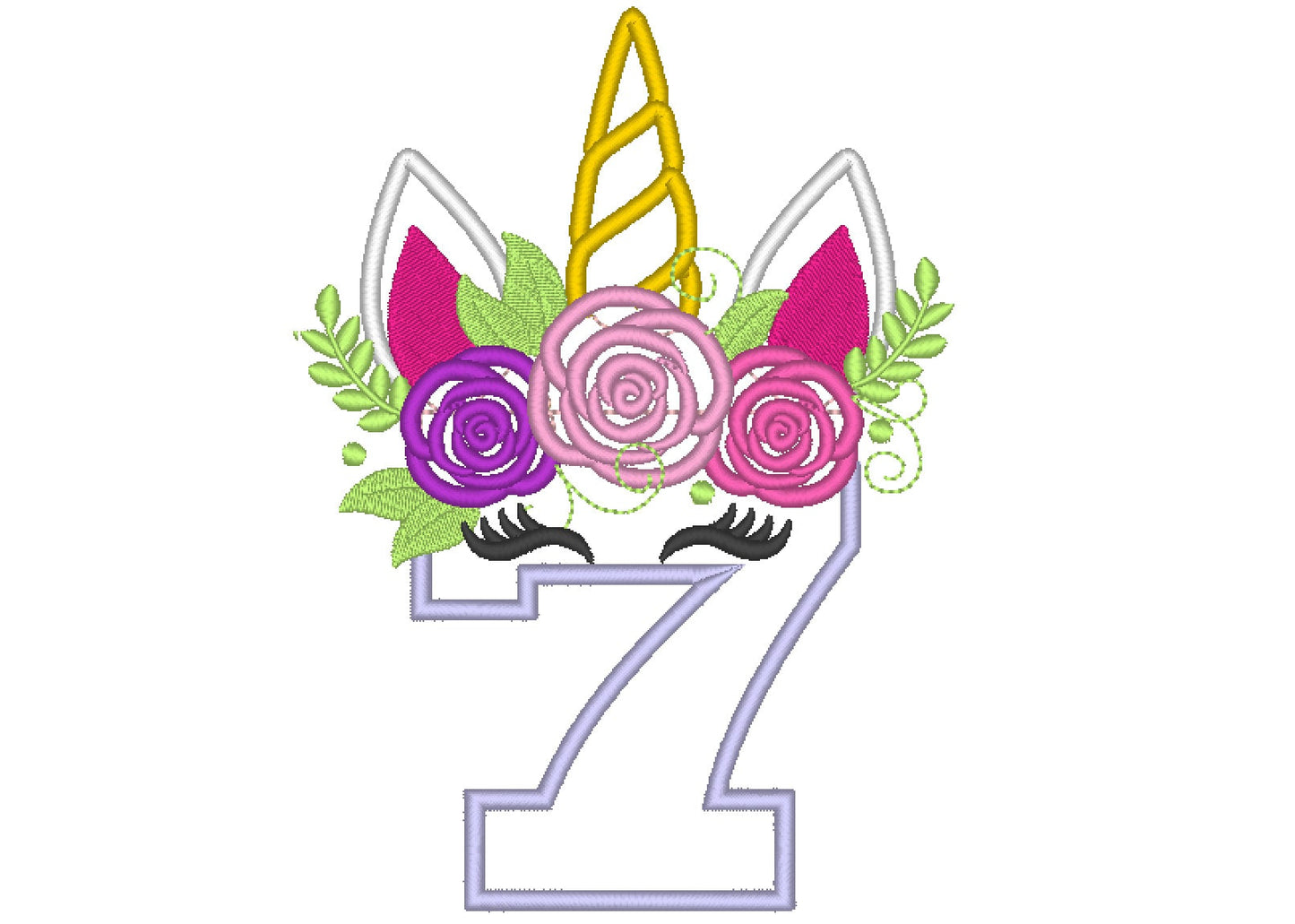 Floral Unicorn Birthday Numbers Applique