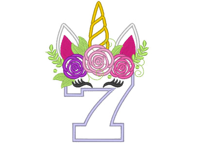 Floral Unicorn Birthday Numbers Applique