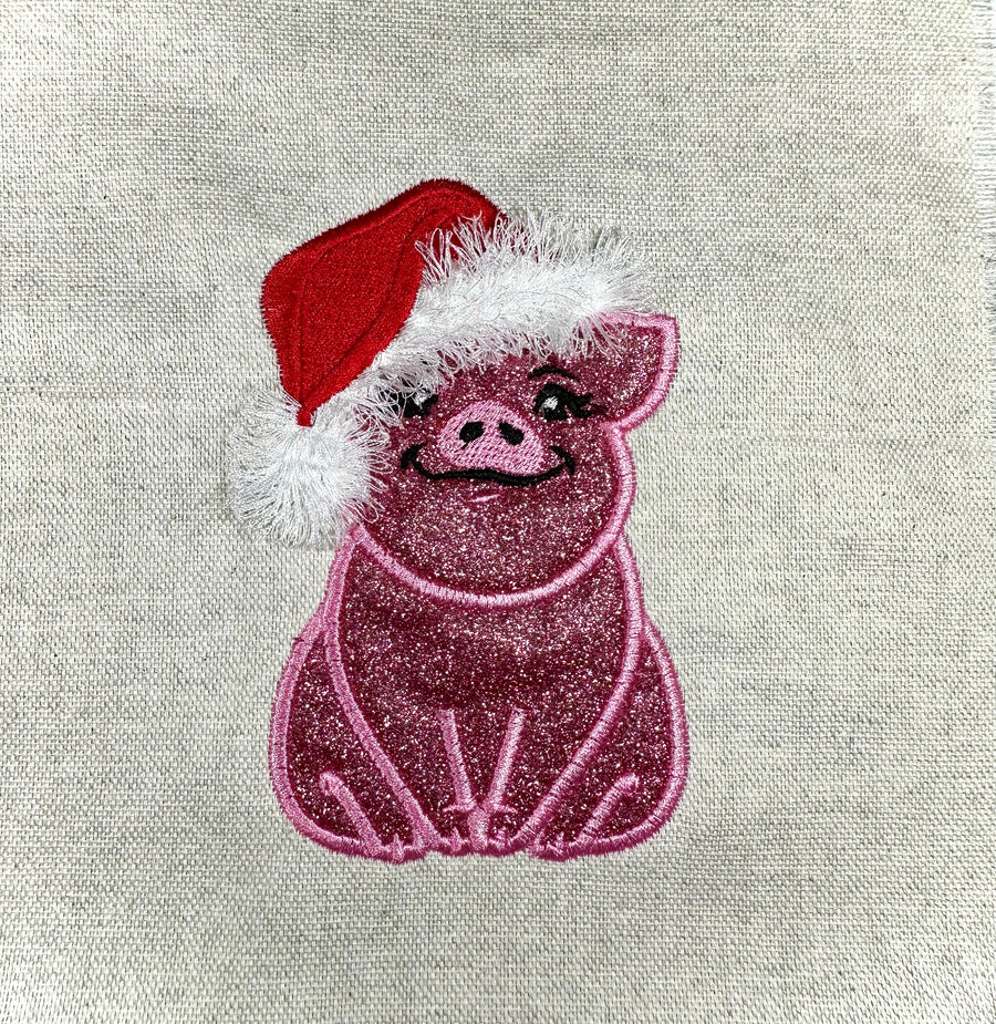 Fringed Little Pig with Santa Hat