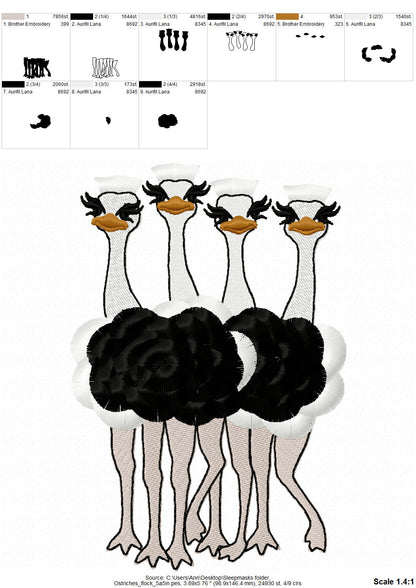 Fringed Ostrich Flock of 4