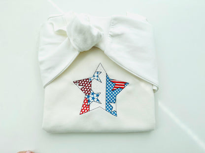 Patchwork Patriotic Star outline US flag stars and stripes patterned