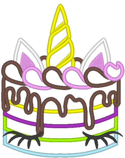 Unicorn birthday chocolate cake applique machine embroidery designs