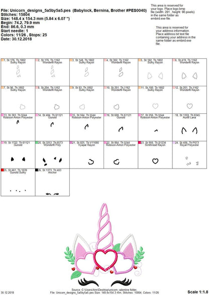 Unicorn With Heart Crown Applique