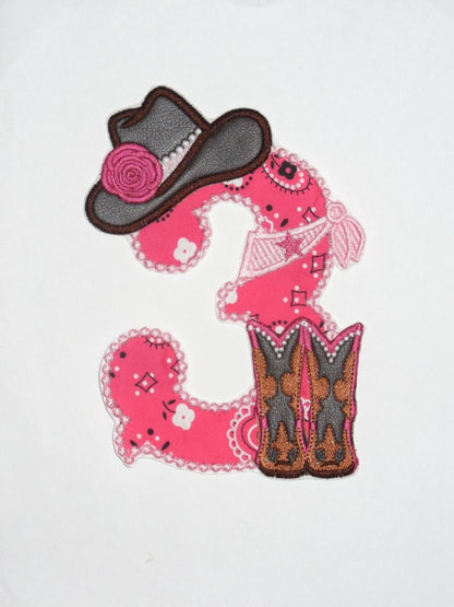 Lady Cowboy Birthday number 3 THREE one number with boots and hat
