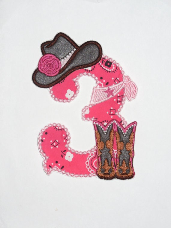 Lady Cowboy Birthday number 3 THREE one number with boots and hat