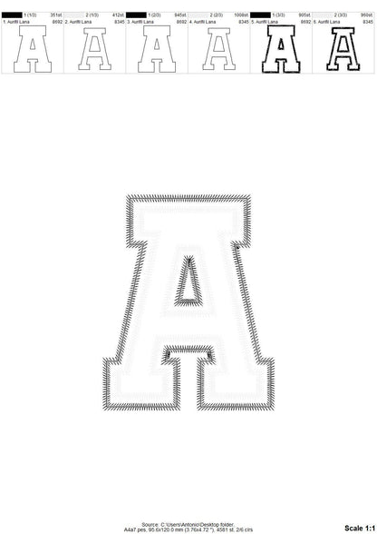 Large 2-Layers Applique Zig Zag Outline Font