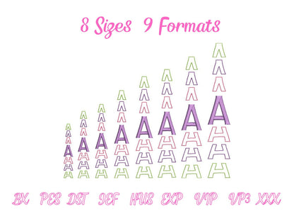 Stacked Font satin stitch and outline trend alphabet letters awesome