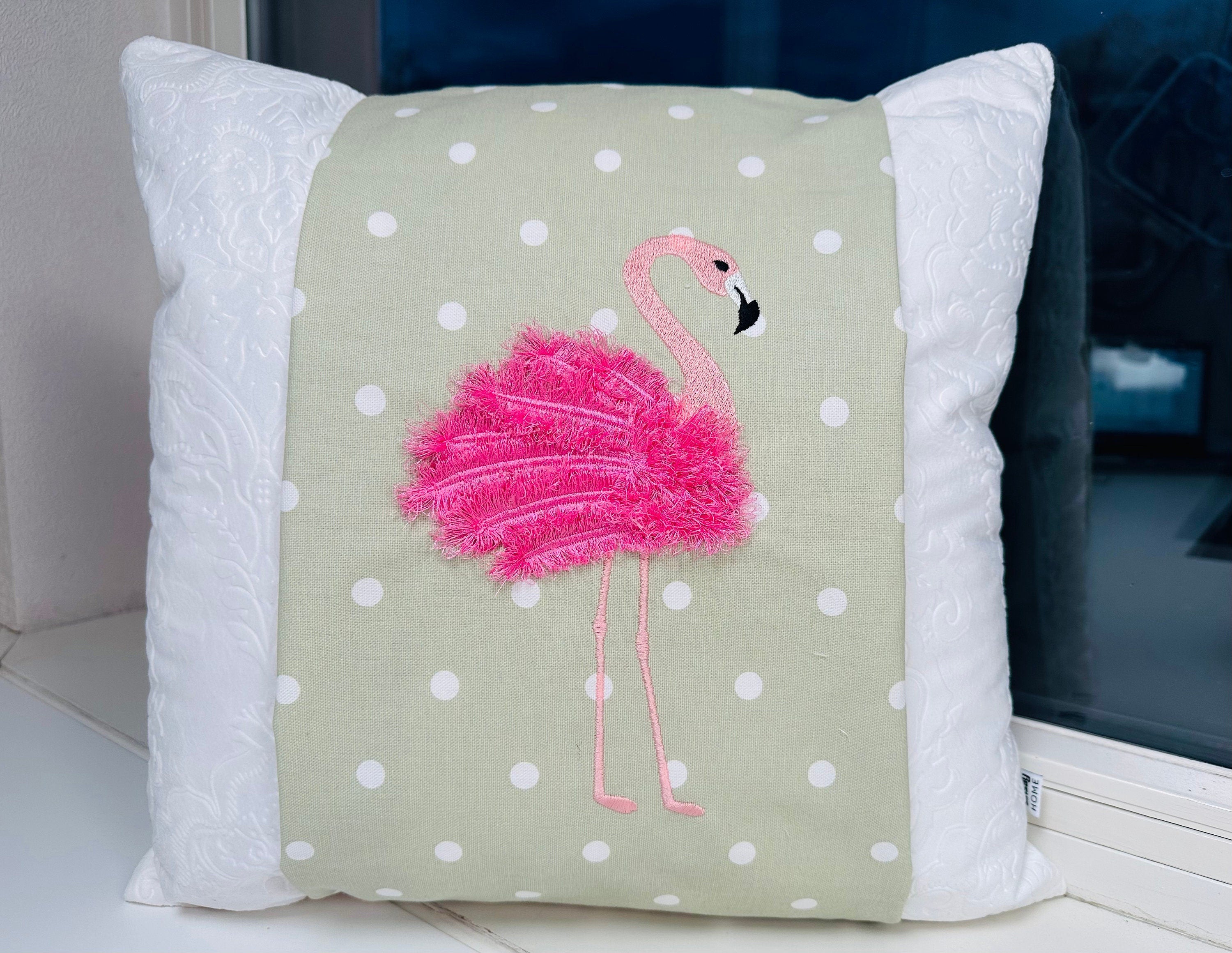 Big Fringed feathers fluffy Flamingo pink bird machine embroidery ...