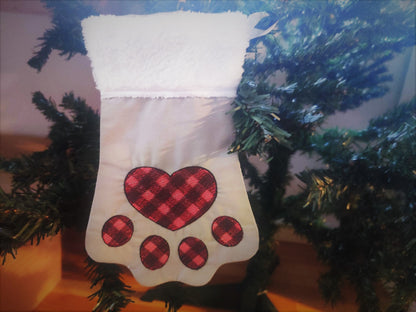Gingham Print Paw Christmas Stocking