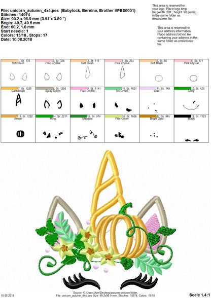 Fall Pumpkin Unicorn Head Applique