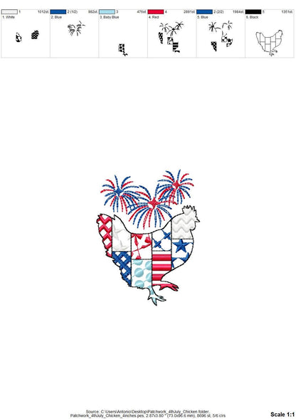 Patchwork Farm Chicken silhouette outline and Fireworks patterned