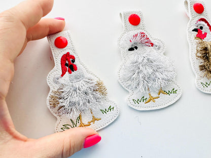 Fringed Christmas Chicken Keychain Set of 3