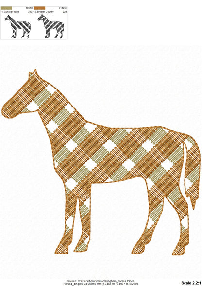 Gingham Plaid checkered square tartan horse silhouette SET of 4 light