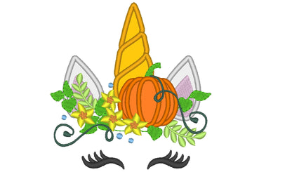 Fall Pumpkin Unicorn Head Applique