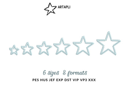 Extra bold chain stitch Star Machine Embroidery Designs mini sizes 1.5