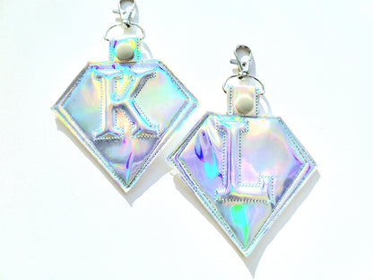 Special Puffy Puff foam Diamond shape Key Fob Snap Tab Monogram A-Z in