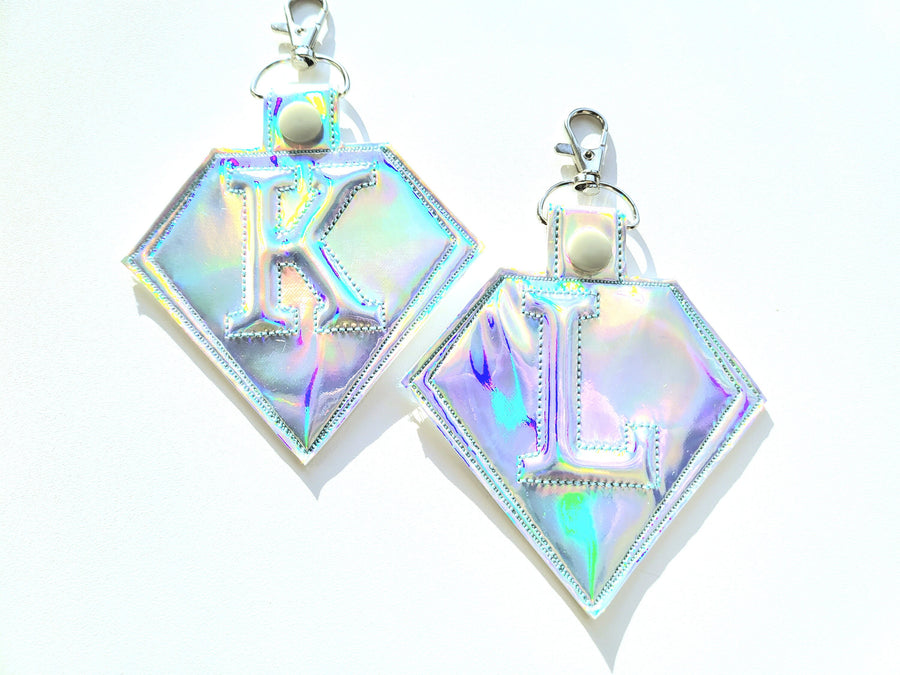 Special Puffy Puff foam Diamond shape Key Fob Snap Tab Monogram A-Z in