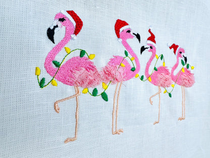 Christmas Fringed Flamingo in a row