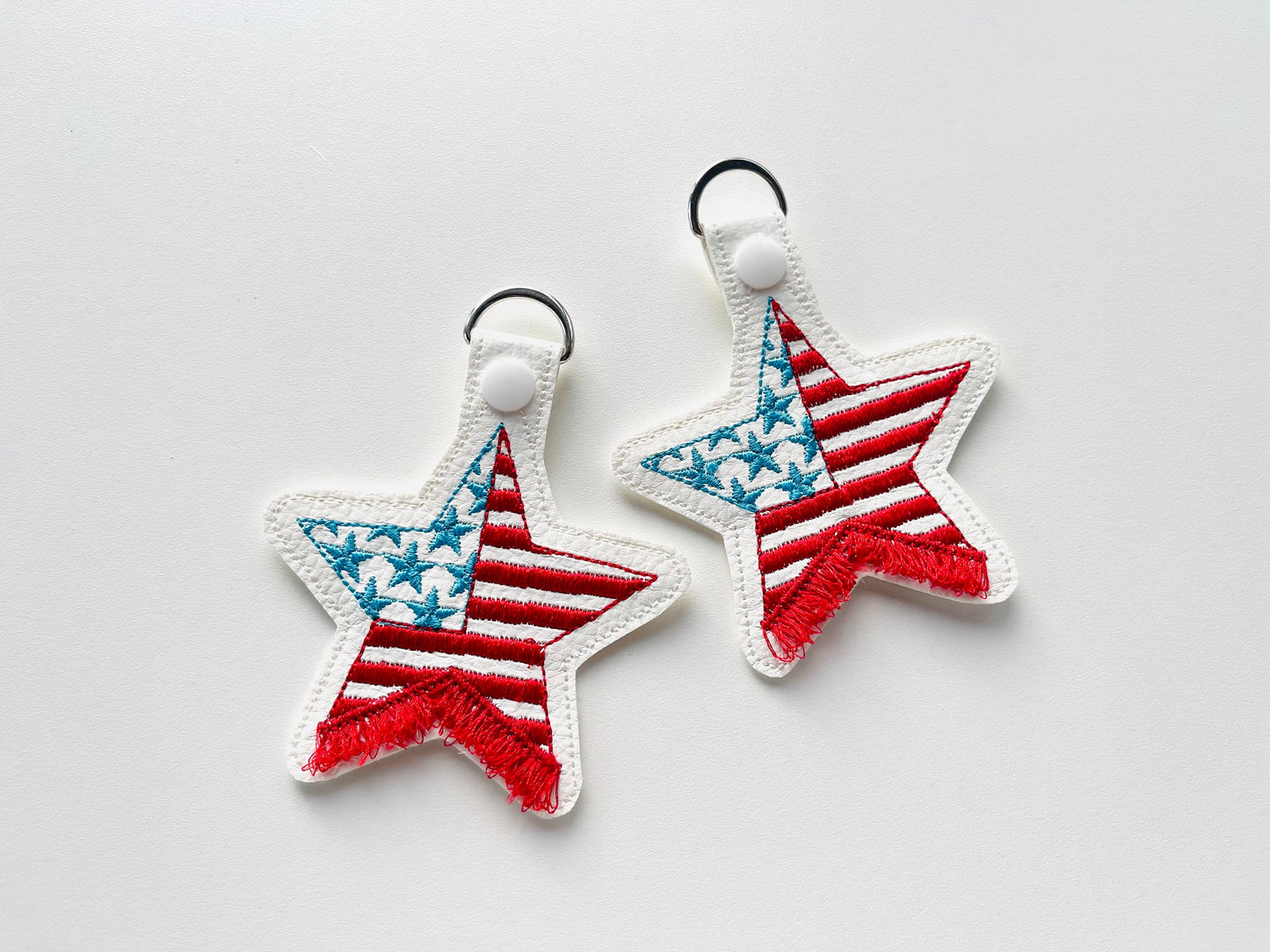Patriotic 4th July American flag Fringed key fob snap tab ITH in the
