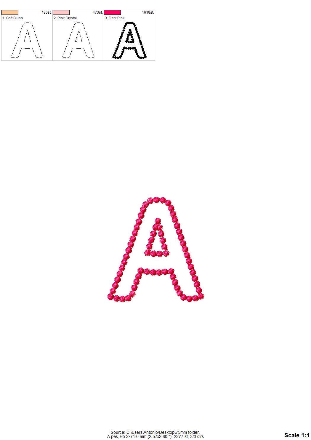 Pearl Stitch Outline Applique Font