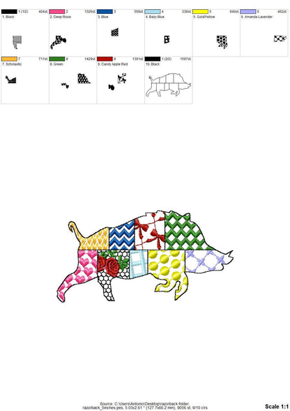 Patchwork Razorback patterned Wild Pig Boar Hog silhouette machine
