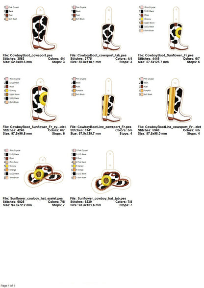 Cowboy Boots And Hat Fringed Sunflower Keychain