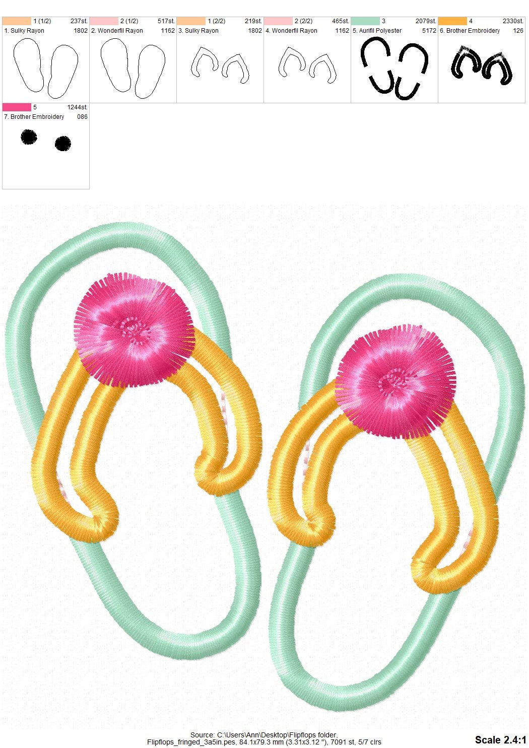 Flip Flops Fringed Pom poms Applique