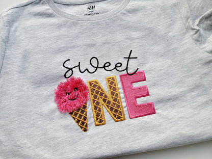 Sweet One written Birthday Number fringed Chenille fur Fluffy ice-cream