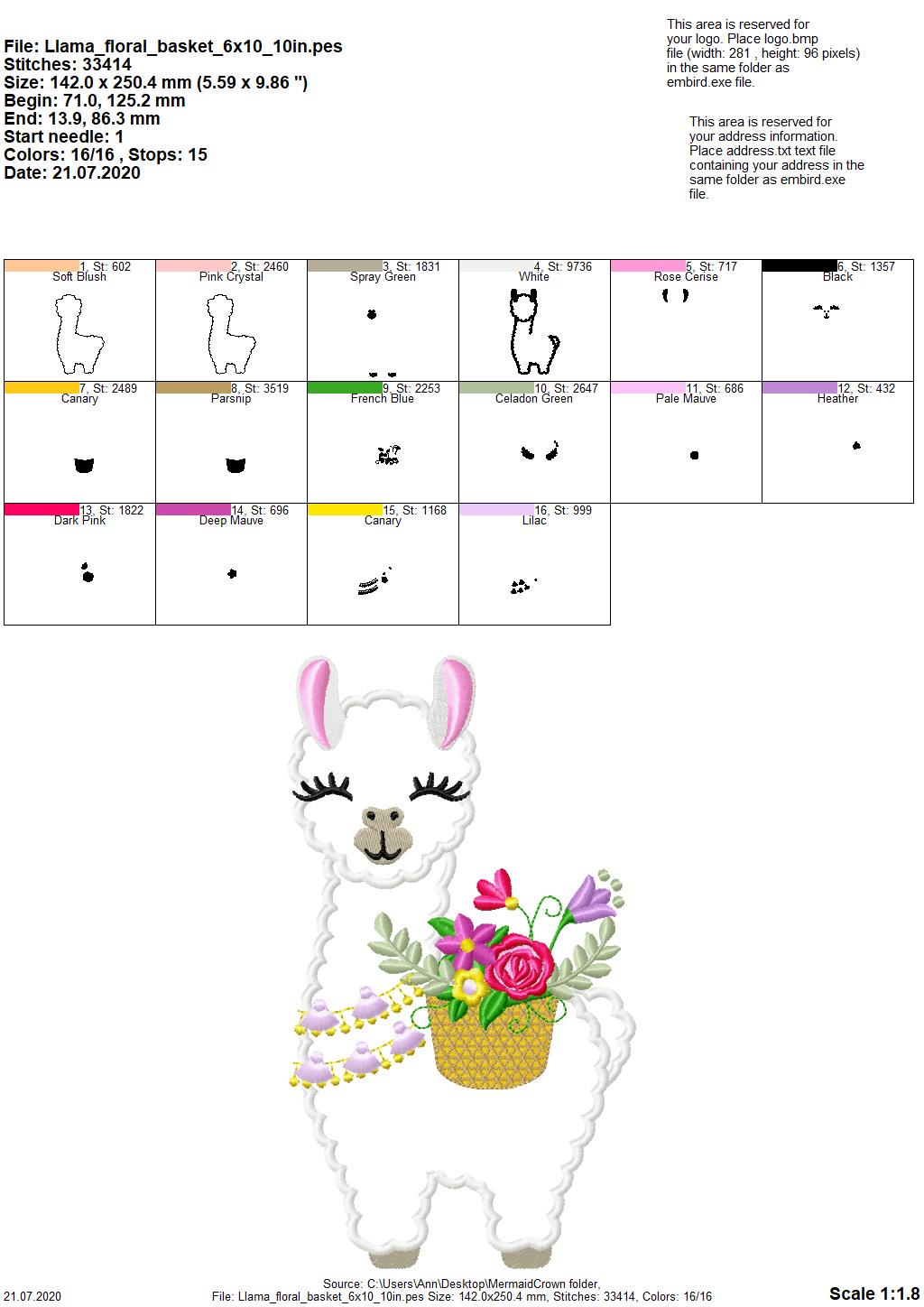 Floral Summer Llama Alpaca Applique