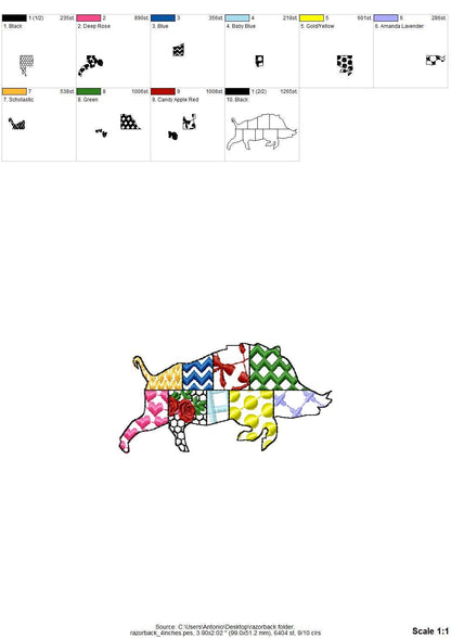 Patchwork Razorback patterned Wild Pig Boar Hog silhouette machine