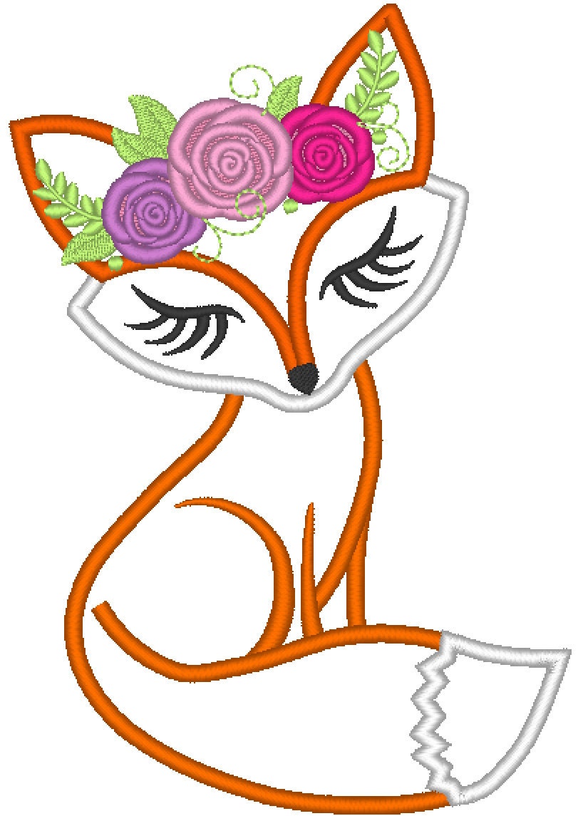 Pretty Eyes Floral Fox Applique