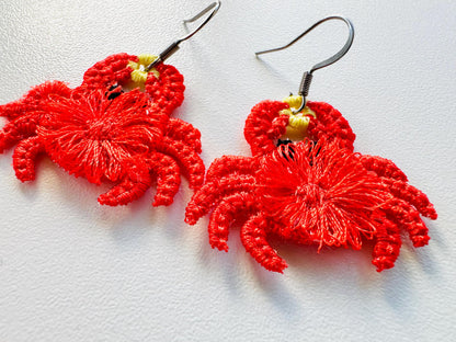 Fringed Crab cute fluffy tiny earrings or charm in the hoop FSL