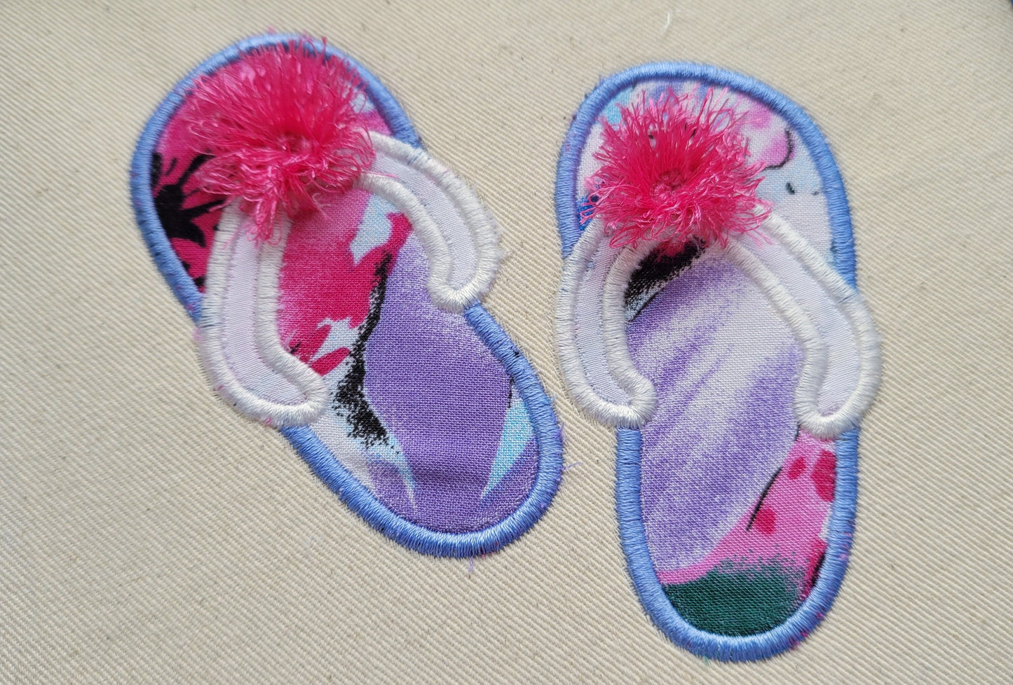 Flip Flops Fringed Pom poms Applique