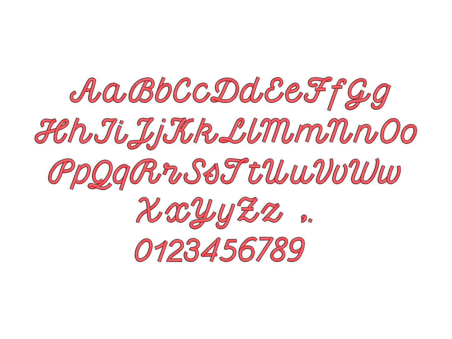 Satin stitch FONT with bean outline cursive script handwritten Font