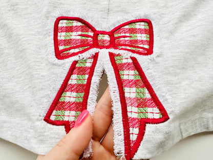 Fringed Christmas Gingham Plaid Bow