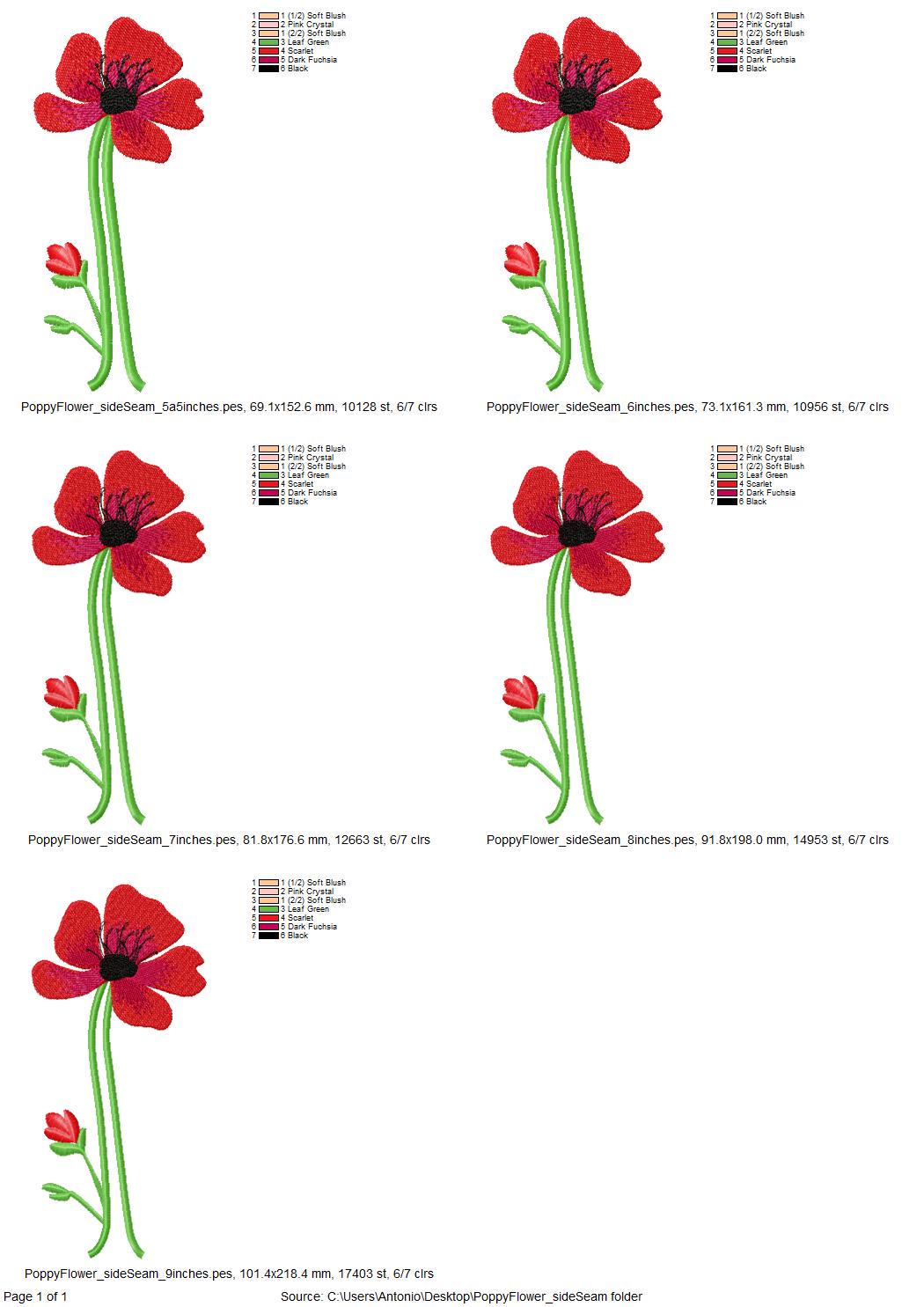 Single Poppy Flower Split Side Seam