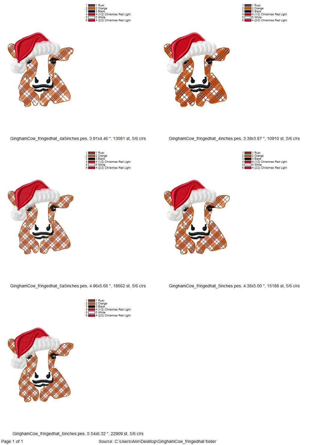 Gingham Patterned Cow Fringed Santa Hat