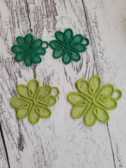 Shamrock Four Leaf Clover Charm Earrings FSL