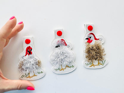 Fringed Christmas Chicken Keychain Set of 3