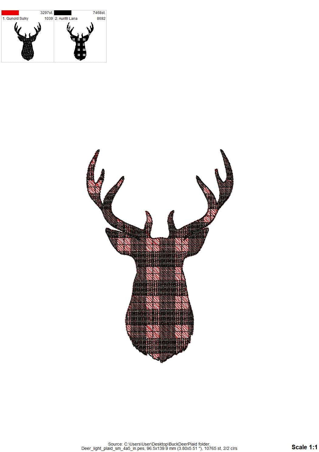 Gingham Plaid Patterned Buck Deer Head