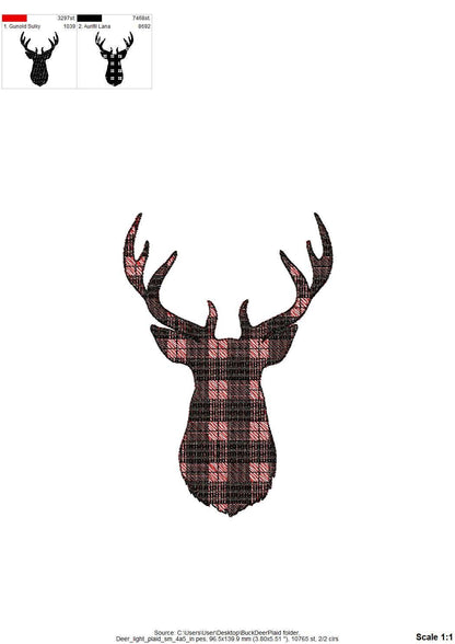 Gingham Plaid Patterned Buck Deer Head