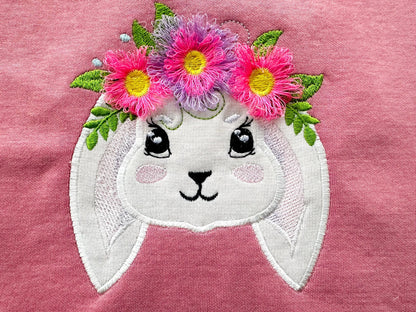 Fringed Floral Crown Cute Bunny Applique