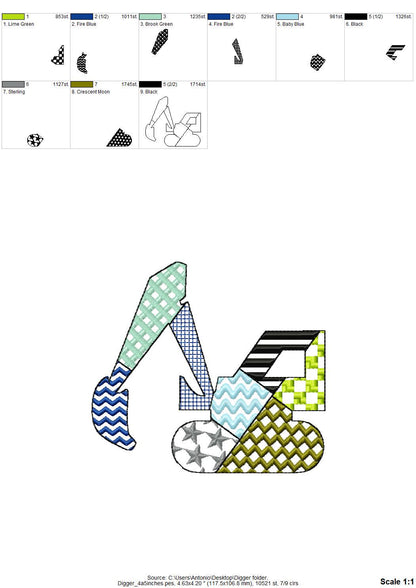 Patchwork Construction Vehicle SET of 4 Tractor Mixer Digger Truck