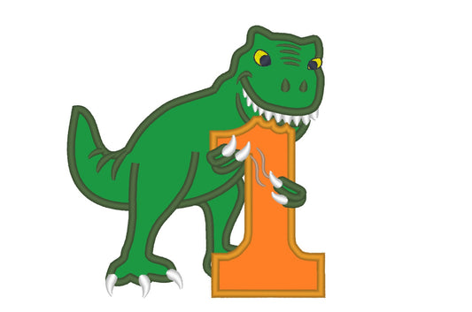 T-rex dinosaur Birthday number one 1 machine embroidery Birtday outfit