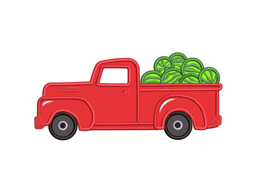 Summer farm Vintage station wagon Red Truck with watermelons Applique