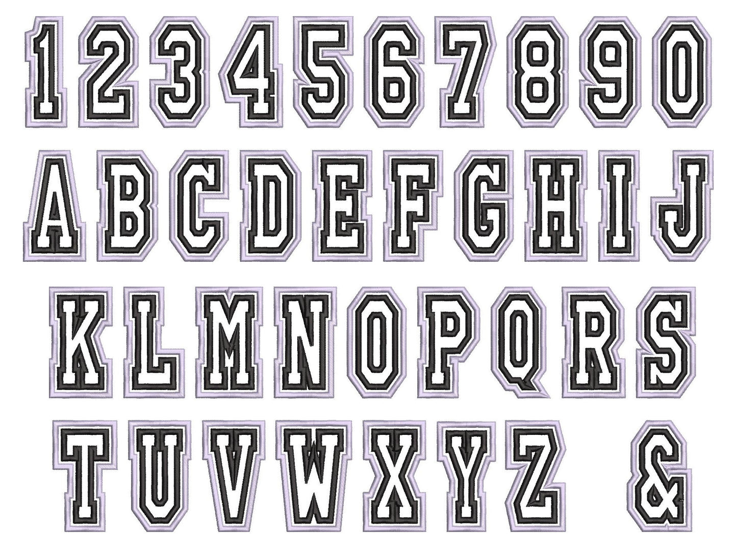 Double Applique Thin Narrow Athletic Font